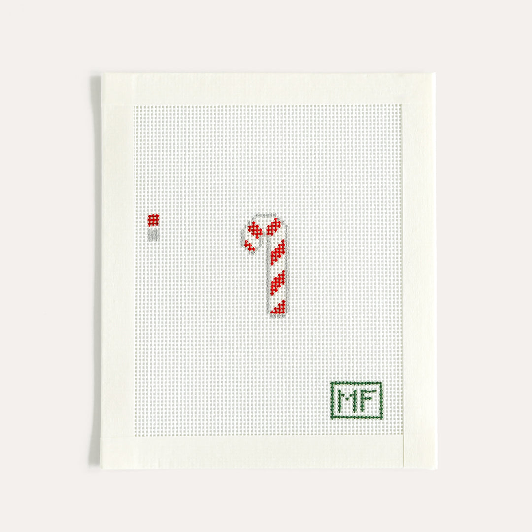 Candy Cane Mini needlepoint canvas, 0.7 x 1.5 inch stitch painted design on 18 mesh by MF Needlepoint