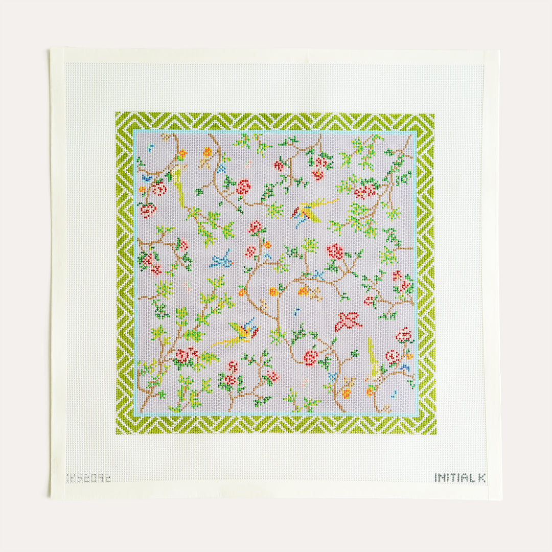 Chinoiserie Tray or Pillow Needlepoint Canvas by Initial K Studio, 18 Mesh, Stitch Painted