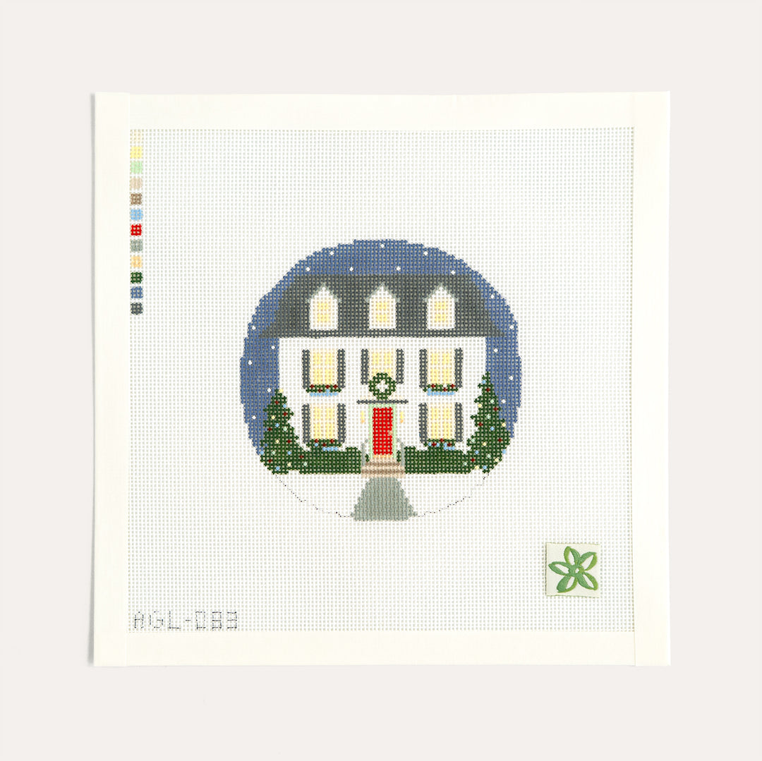 Christmas Clapboard House needlepoint canvas by Dogwood Needlepoint on 18 mesh canvas