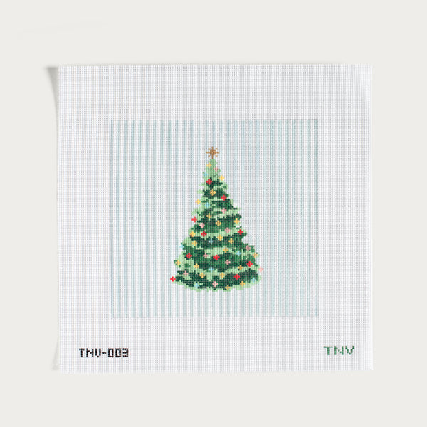Christmas Tree on Stripes – 13 Mesh Canvas by The Needlepoint Vault
