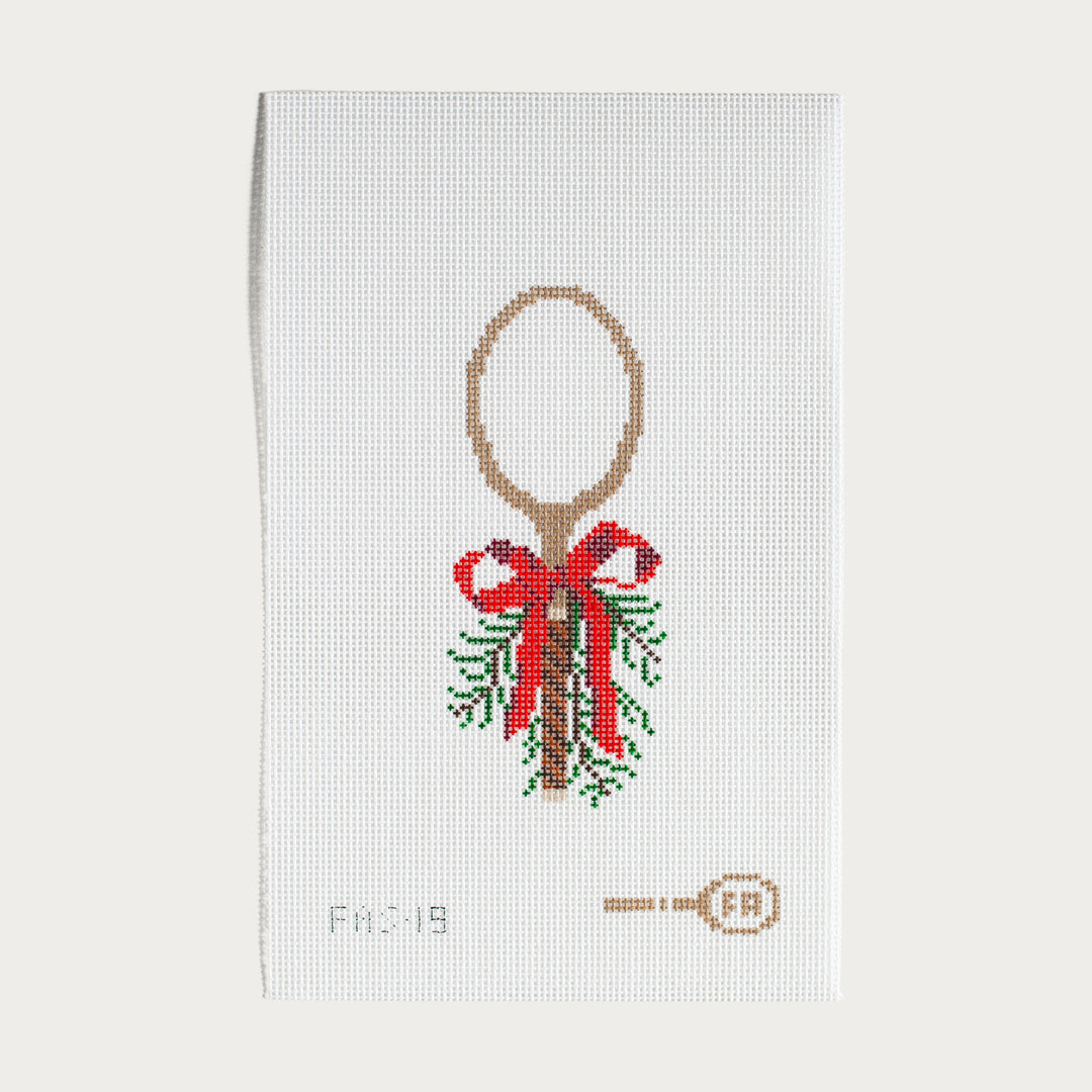 Christmas vintage wooden tennis racket needlepoint canvas by Frances Abel Studio on 14 mesh
