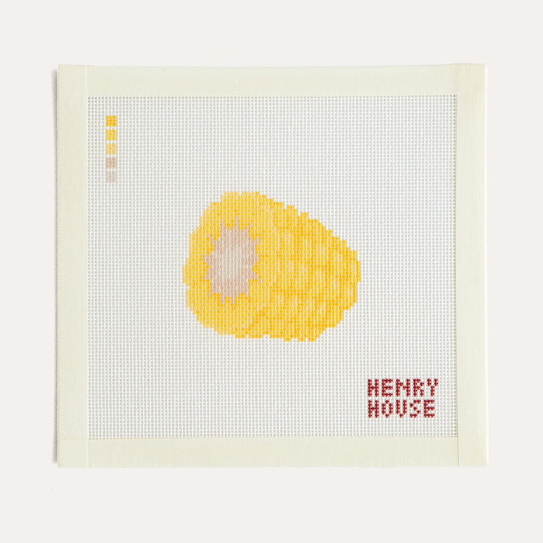 Corn on the Cob by Henry House Designs, 18 mesh needlepoint canvas featuring an ear of corn