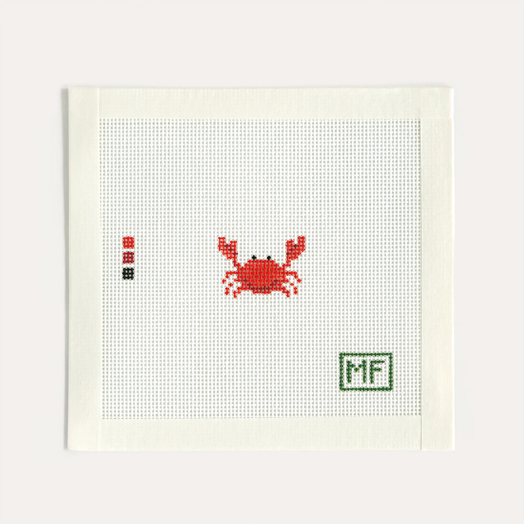 Crab Mini needlepoint canvas, 1.2 x 0.8 inch stitch painted design on 18 mesh by MF Needlepoint