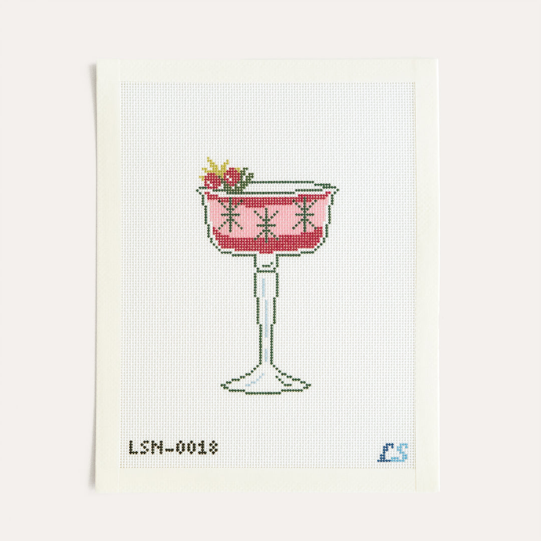 Cranberry Christmas Cocktail needlepoint canvas by Lake Shore Needlepoint featuring a festive holiday cocktail on 18 mesh