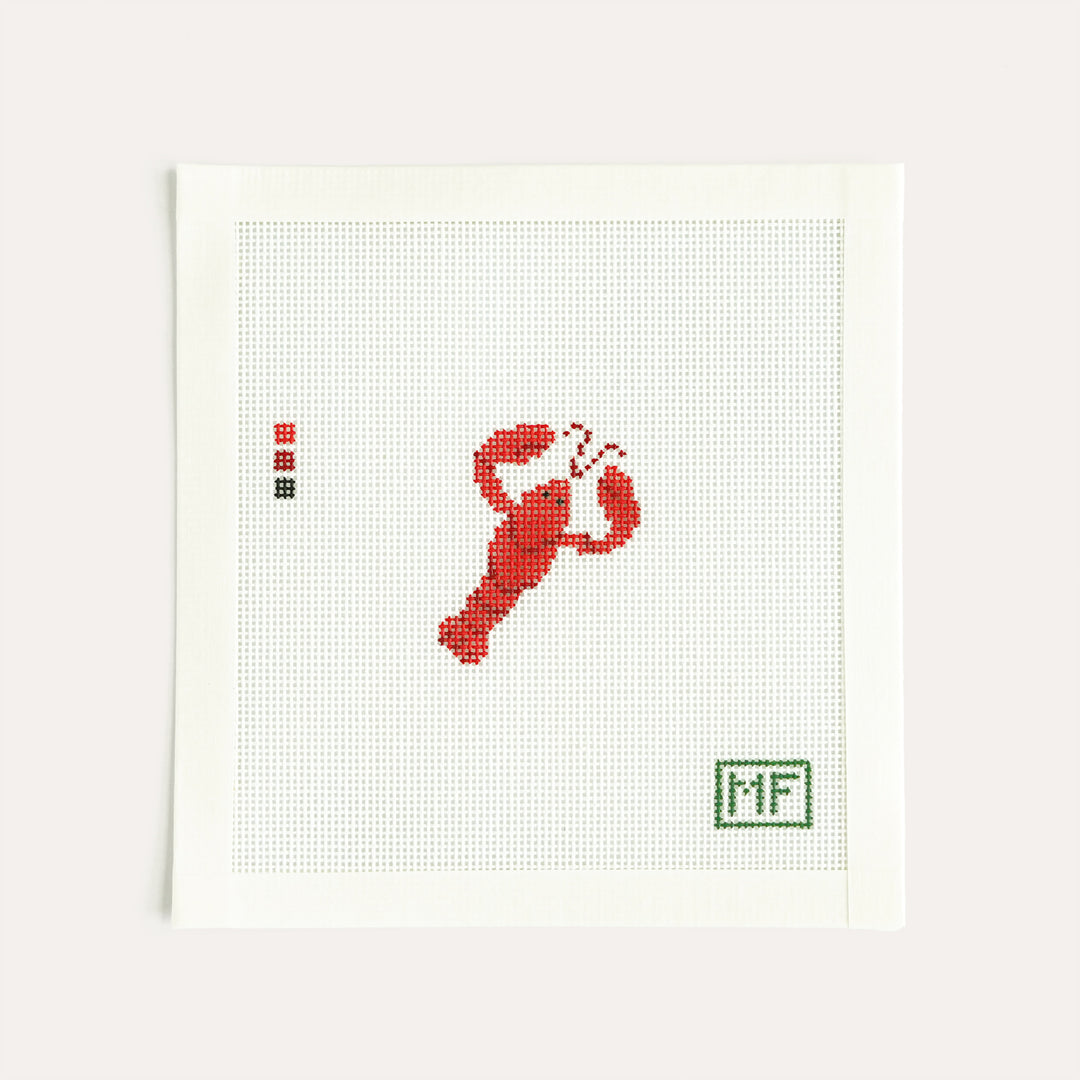 Crawbster Mini needlepoint canvas, 1.6 x 1.9 inch stitch painted design on 18 mesh by MF Needlepoint