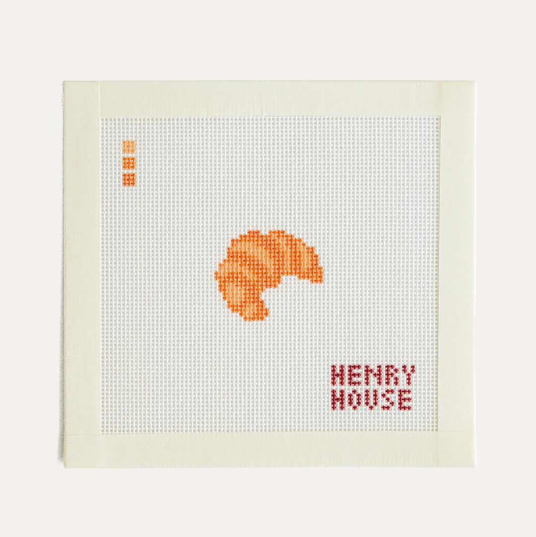 Croissant Mini by Henry House Designs, 18 mesh needlepoint canvas featuring a small croissant