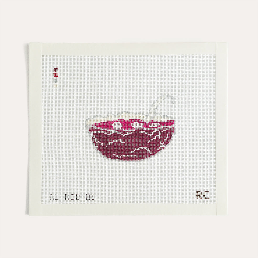 Don’t Spike the Punch needlepoint canvas by RenniCo, 3.5 x 2.87 inch retro holiday design on 18 mesh