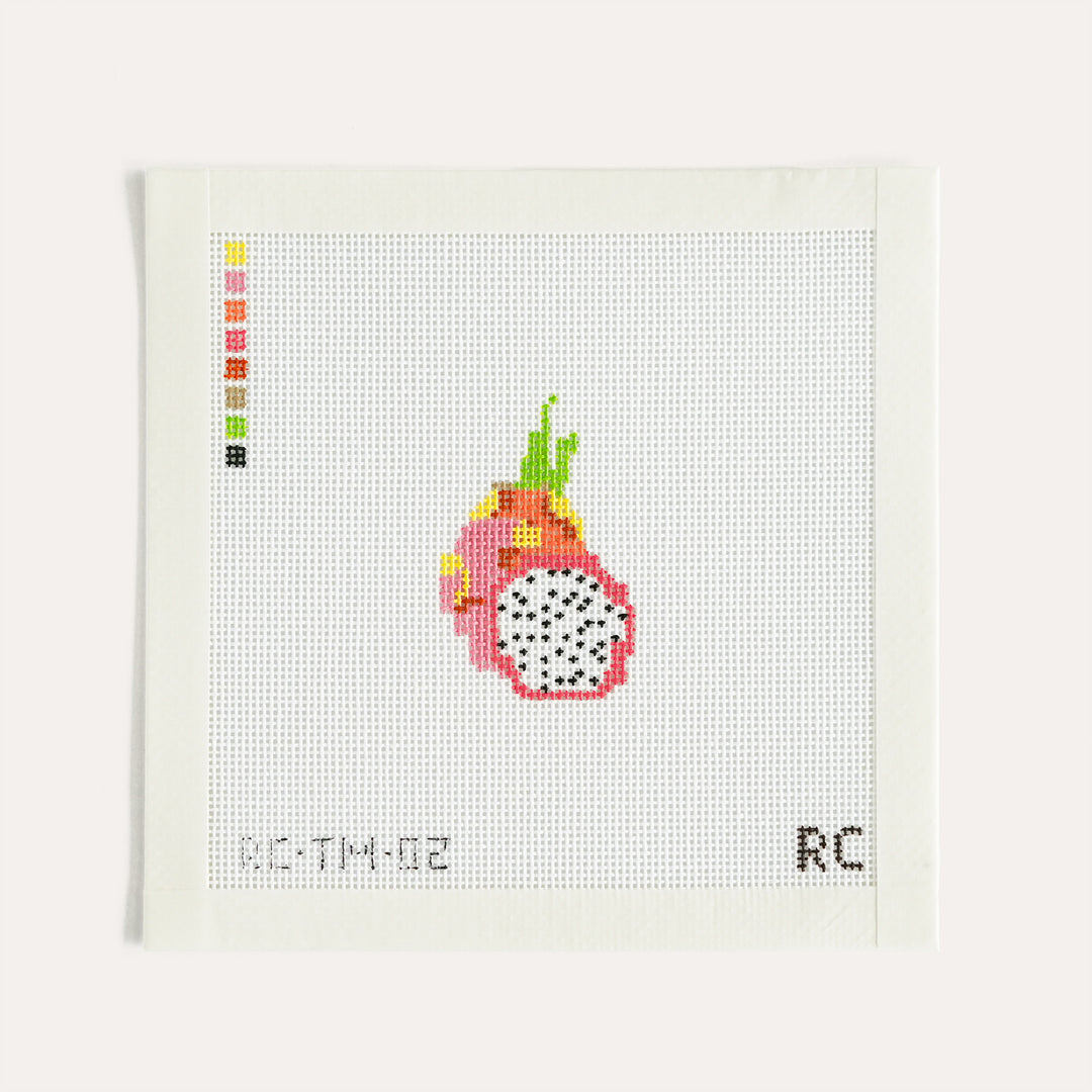 Dragon Fruit needlepoint canvas by RenniCo, 1.5 x 2.31 inch tropical fruit design on 18 mesh