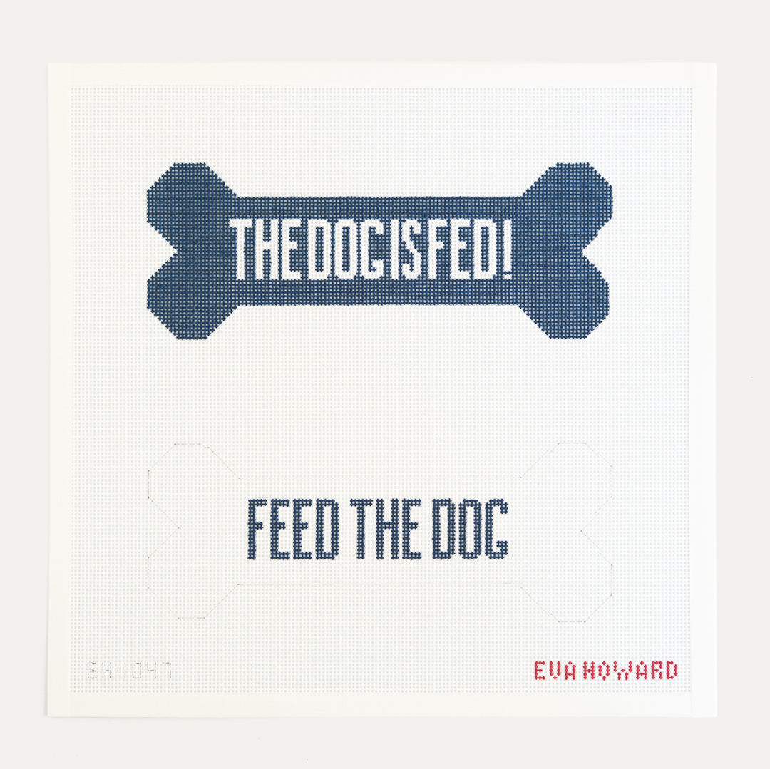 Feed the Dog Door Sign needlepoint canvas by Eva Howard on 13 mesh for dog lovers