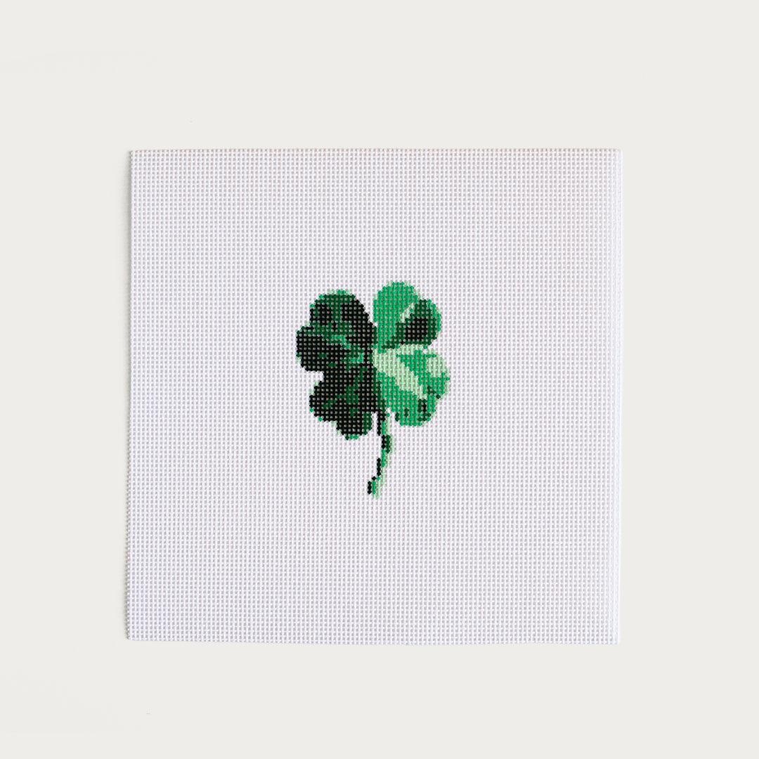 Hand-painted Four-Leaf Clover needlepoint canvas with a lucky design.