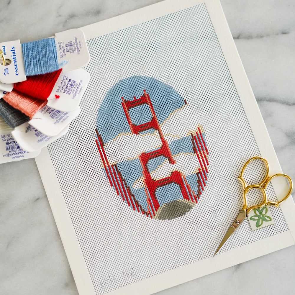 Golden Gate Bridge needlepoint canvas on 13 mesh with San Francisco design by Dogwood Needlepoint