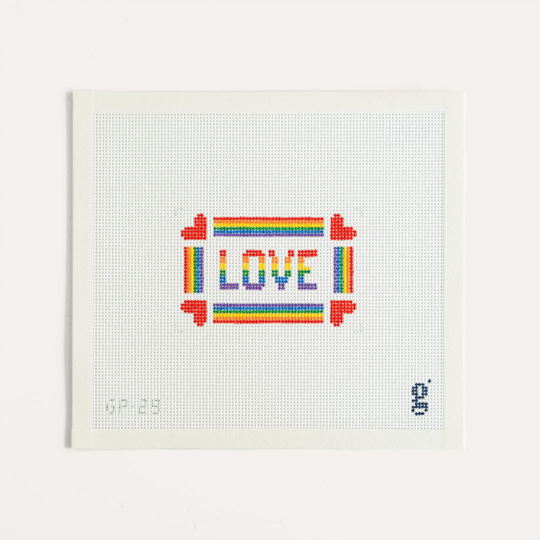 Goodpoint Needlepoint Rainbow LOVE needlepoint canvas on 13 mesh colorful text design