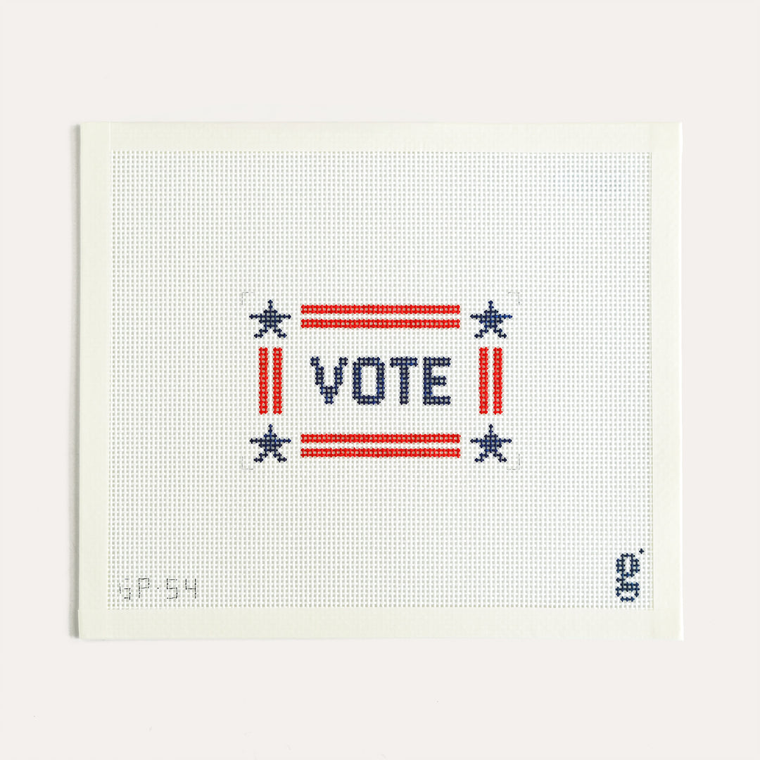 Goodpoint Needlepoint VOTE needlepoint canvas on 13 mesh text design