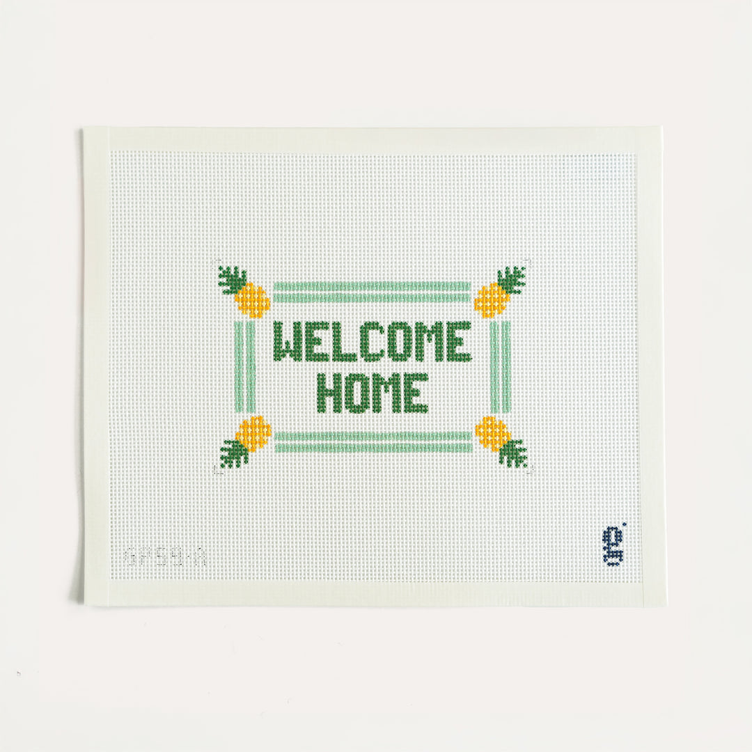 Goodpoint Needlepoint Welcome Home in Green needlepoint canvas on 13 mesh