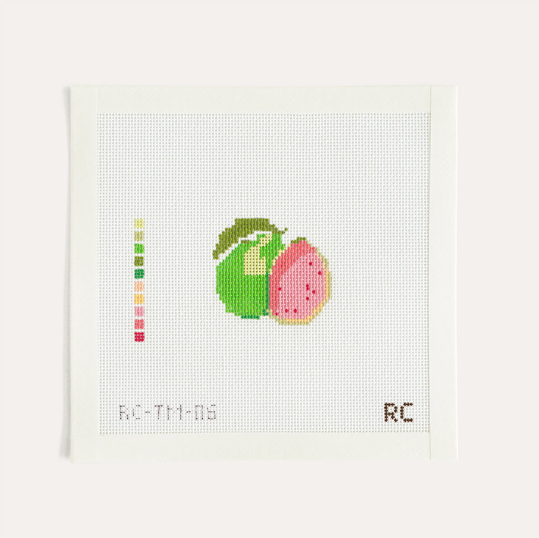 Guava needlepoint canvas by RenniCo, 2.31 x 2 inch tropical fruit design on 18 mesh