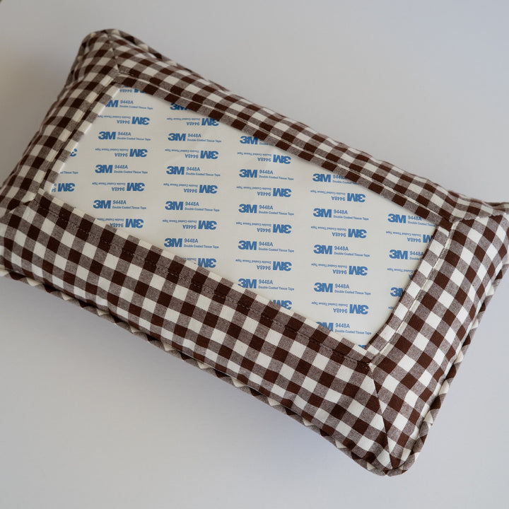 Hawai'i Volcano Coffee Brown Gingham Self-Finishing Needlepoint Pillow by RenniCo