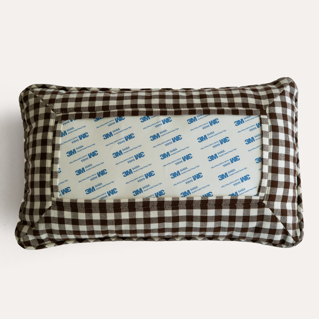 Hawai'i Volcano Coffee Brown Gingham self-finishing needlepoint pillow by RenniCo, 15 x 9 inches
