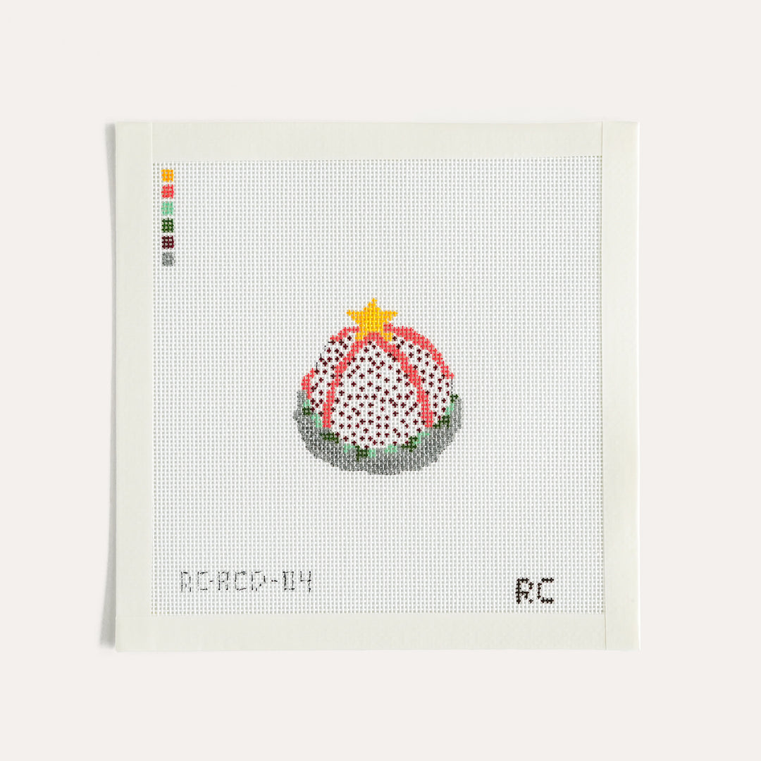 Holiday Cheese Ball needlepoint canvas by RenniCo, 2.25 x 2.25 inch vintage holiday design on 18 mesh
