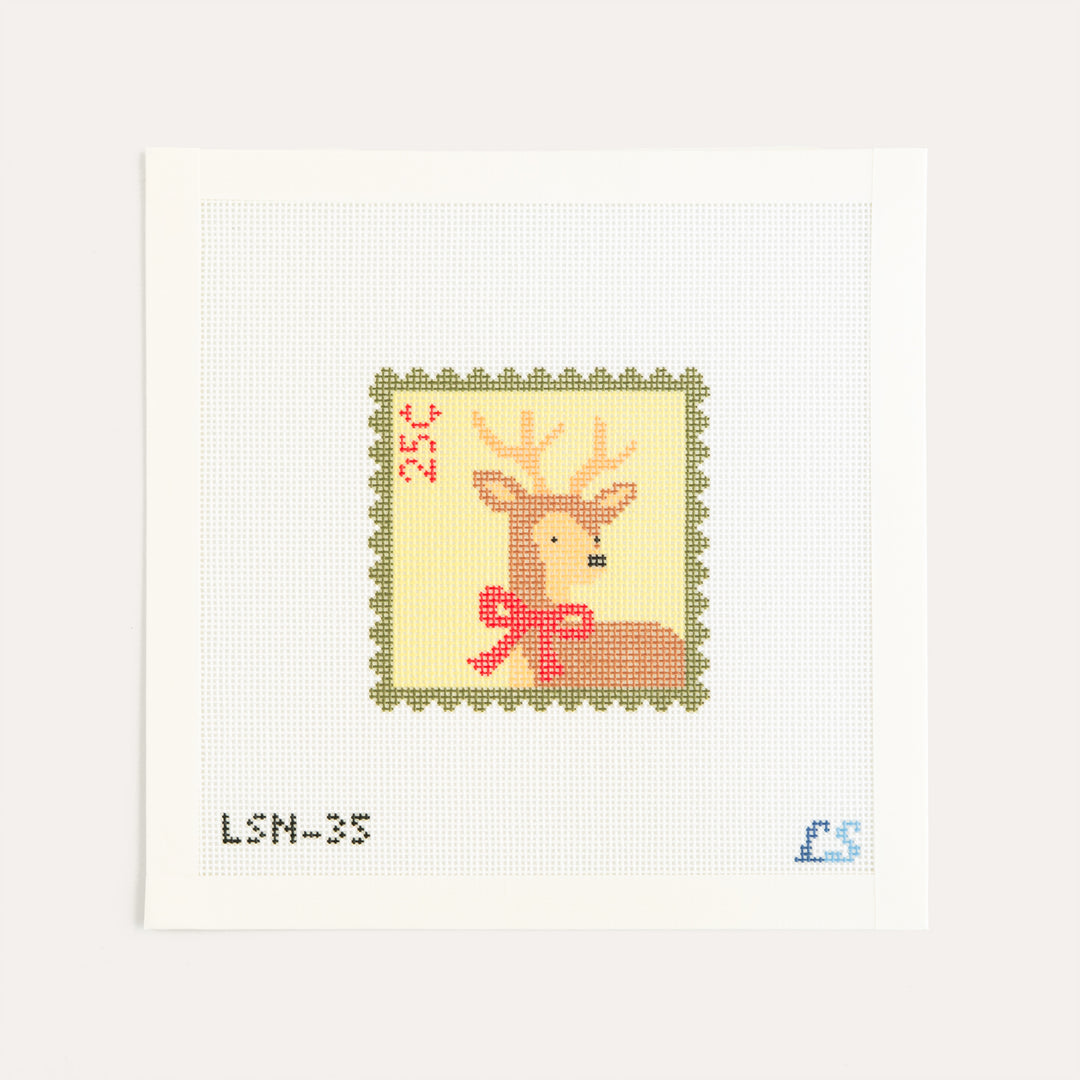 Holiday Green Deer Stamp needlepoint canvas by Lakeshore Needlepoint on 18 mesh
