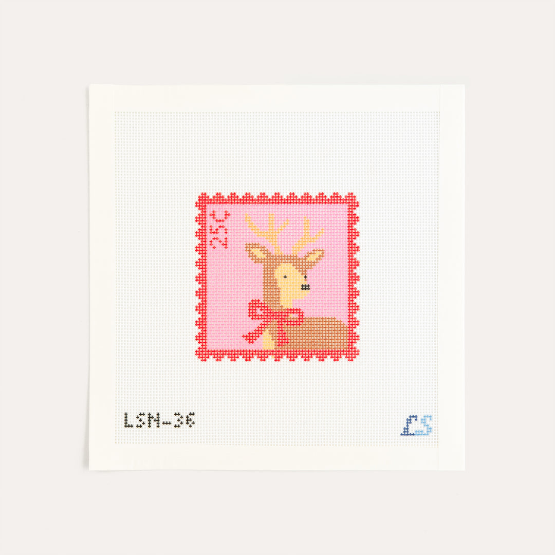 Holiday Pink Deer Stamp needlepoint canvas by Lakeshore Needlepoint on 18 mesh