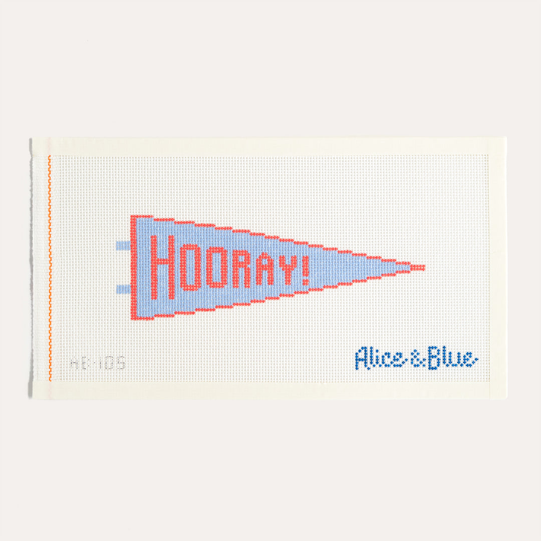 Hooray Pennant needlepoint canvas by Alice and Blue on 13 mesh canvas