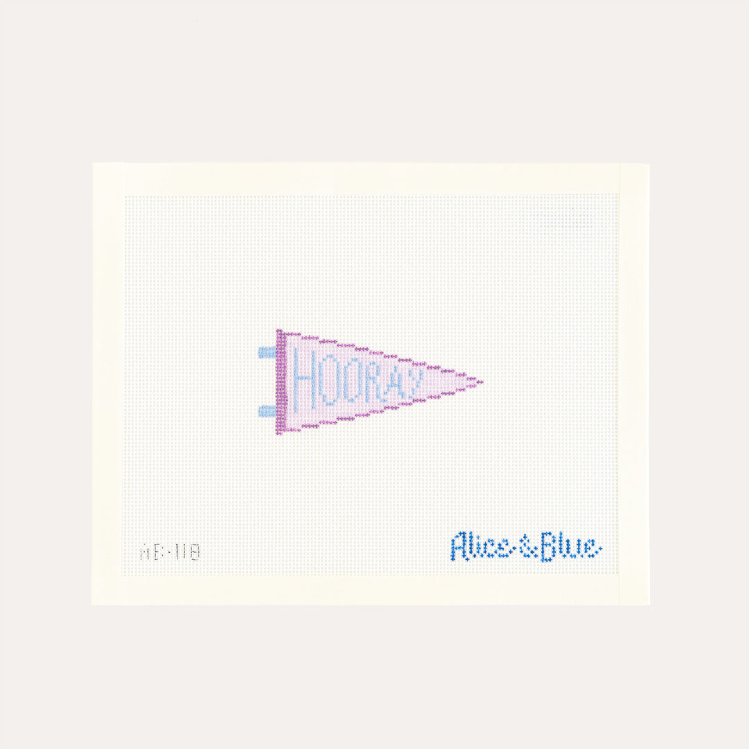 Hooray Pennant needlepoint canvas by Alice and Blue purple pennant design 18 mesh
