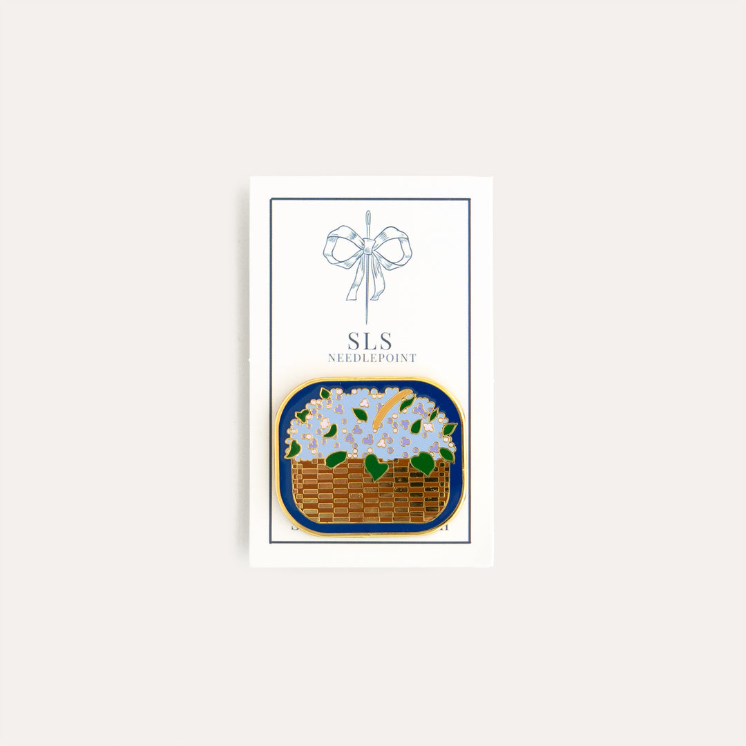 Hydrangea Basket Needle Minder by SLS Needlepoint with miniature hydrangea basket design