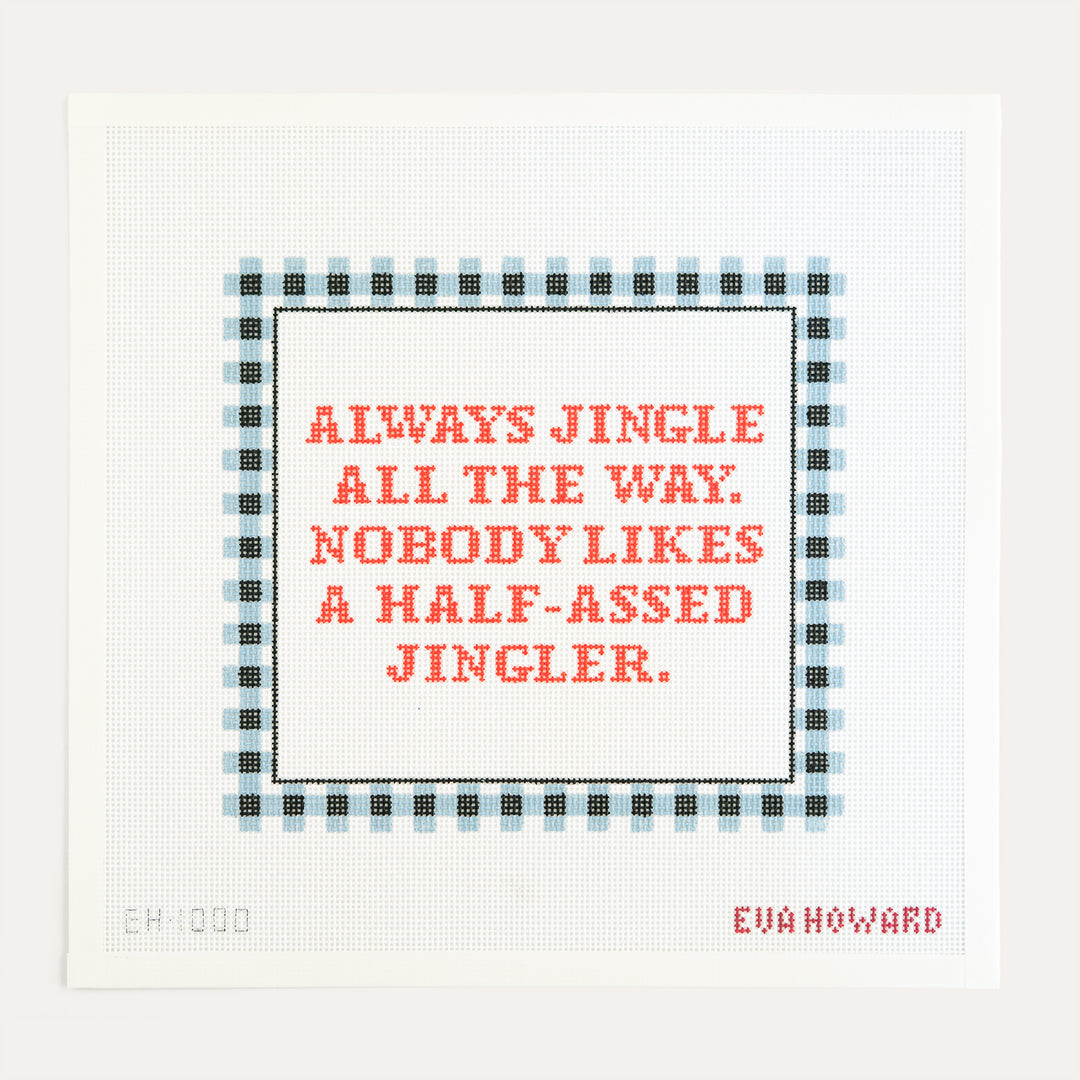 Jingle All the Way needlepoint canvas by Eva Howard on 13 mesh holiday design