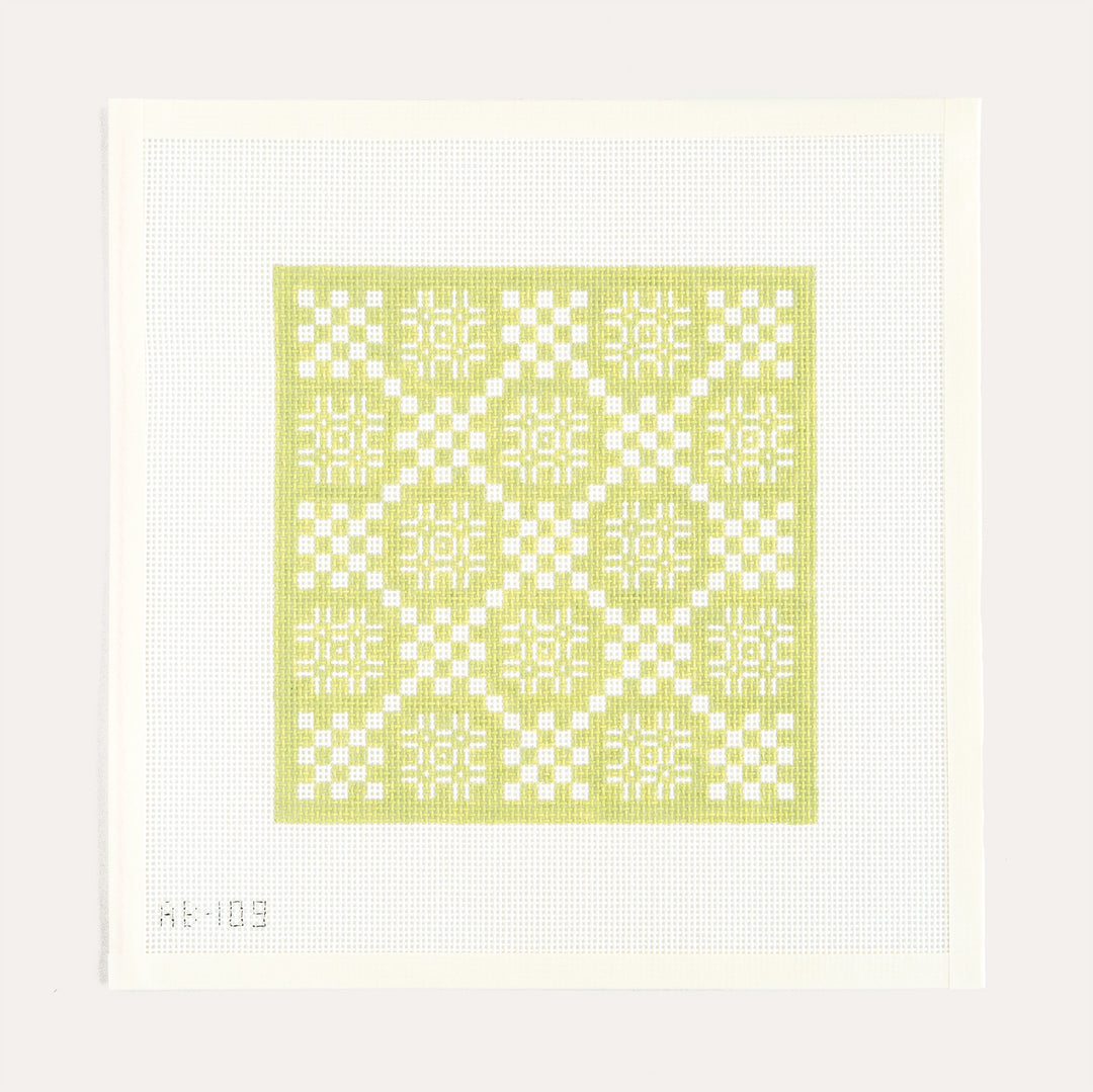 Juniper Geometric needlepoint canvas by Alice and Blue green geometric design 13 mesh
