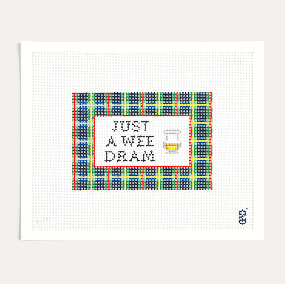 Needlepoint canvas with tartan pattern and Scotch dram on 13 mesh in a 5 x 7 inch design by Goodpoint Needlepoint