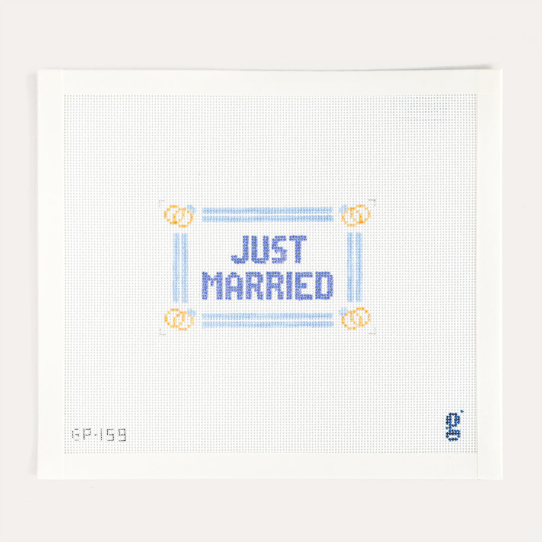 Just Married Mini Sign needlepoint canvas by Goodpoint Needlepoint on 18 mesh
