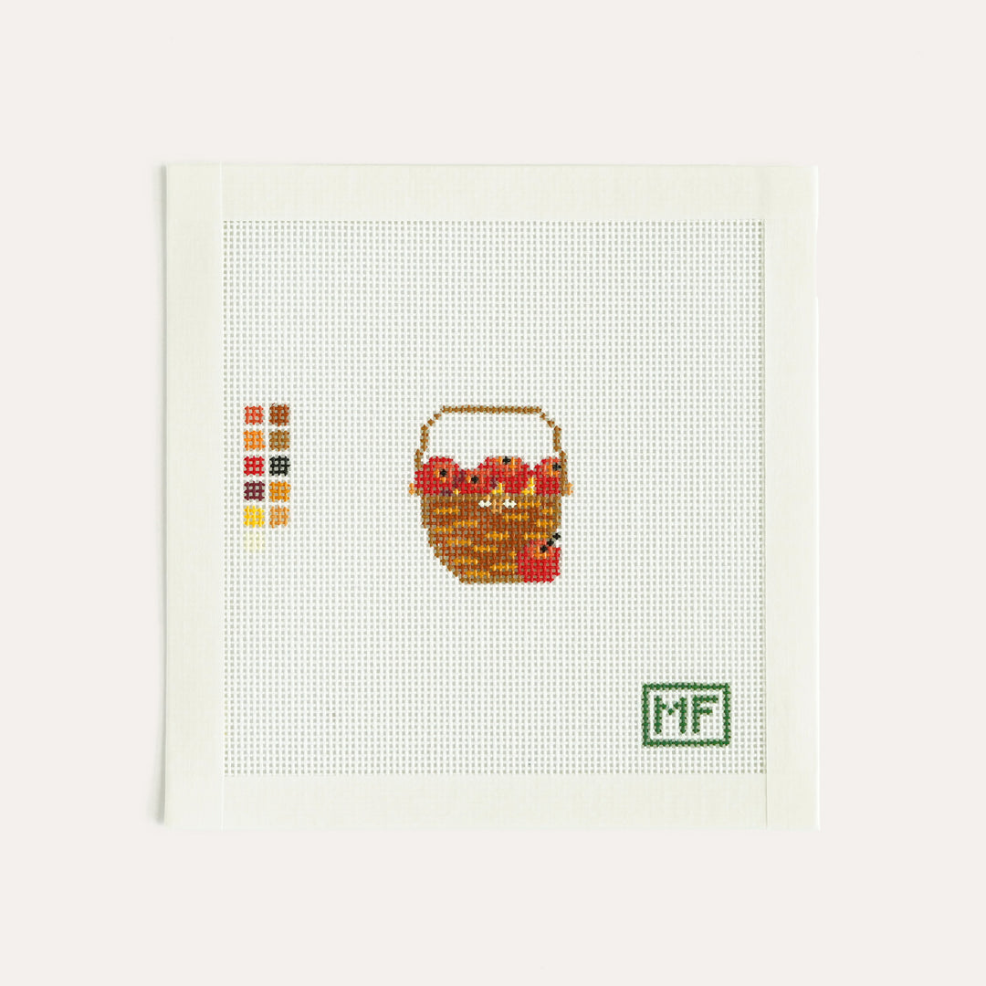Lightship Basket with Apples Mini needlepoint canvas, 1.4 x 1.5 inch stitch painted design on 18 mesh by MF Needlepoint
