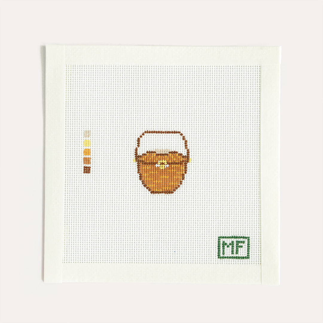 Lightship Basket Mini needlepoint canvas, 1.4 x 1.5 inch stitch painted design on 18 mesh by MF Needlepoint