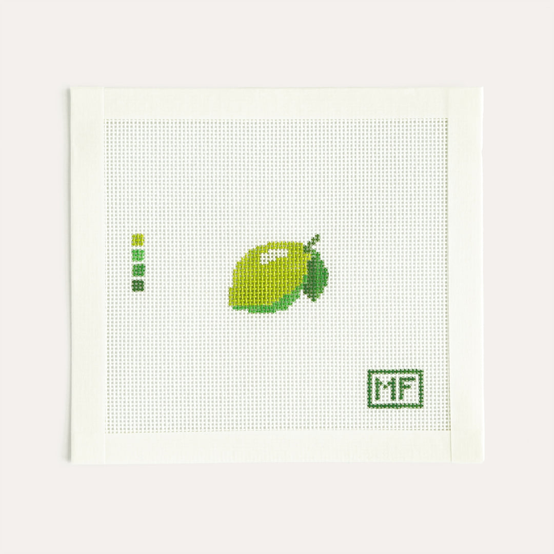 Lime Mini needlepoint canvas, 1.9 x 1.6 inch stitch painted design on 18 mesh by MF Needlepoint