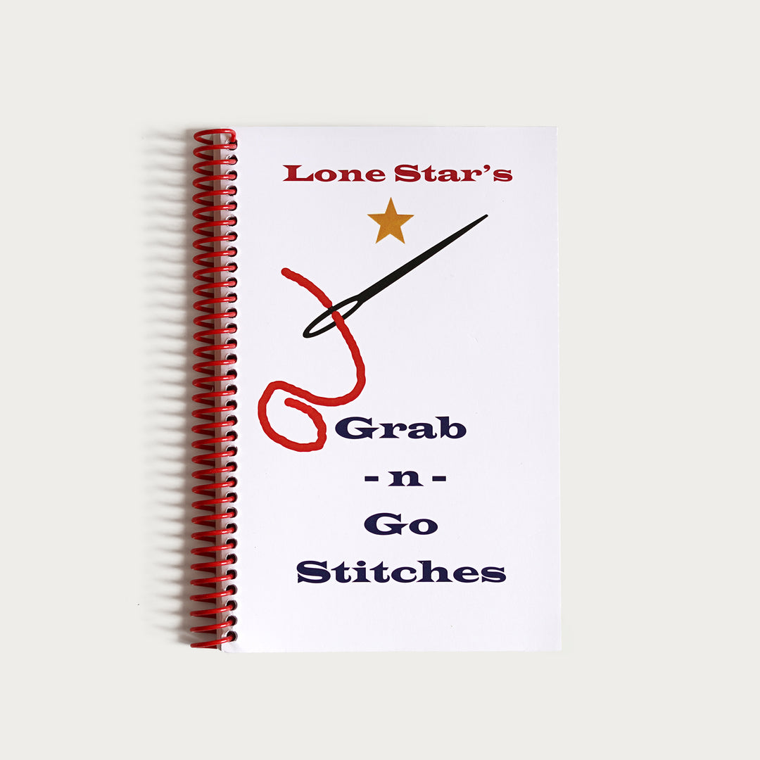 Lone Star’s Grab-n-Go Stitches, a spiral-bound needlepoint stitch reference book with diverse stitch techniques and tips.