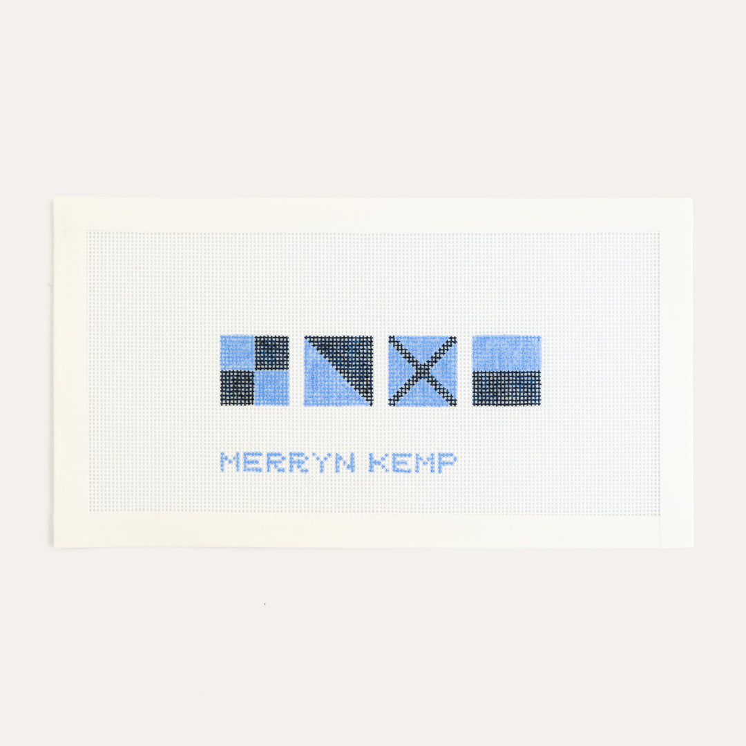 Love in Nautical Flags needlepoint canvas by Merryn Kemp on 18 mesh in blue nautical colors