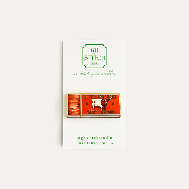 Lucky Longhorn Matchbox Needle Minder by Go Stitch Studio with UV print and enamel detail