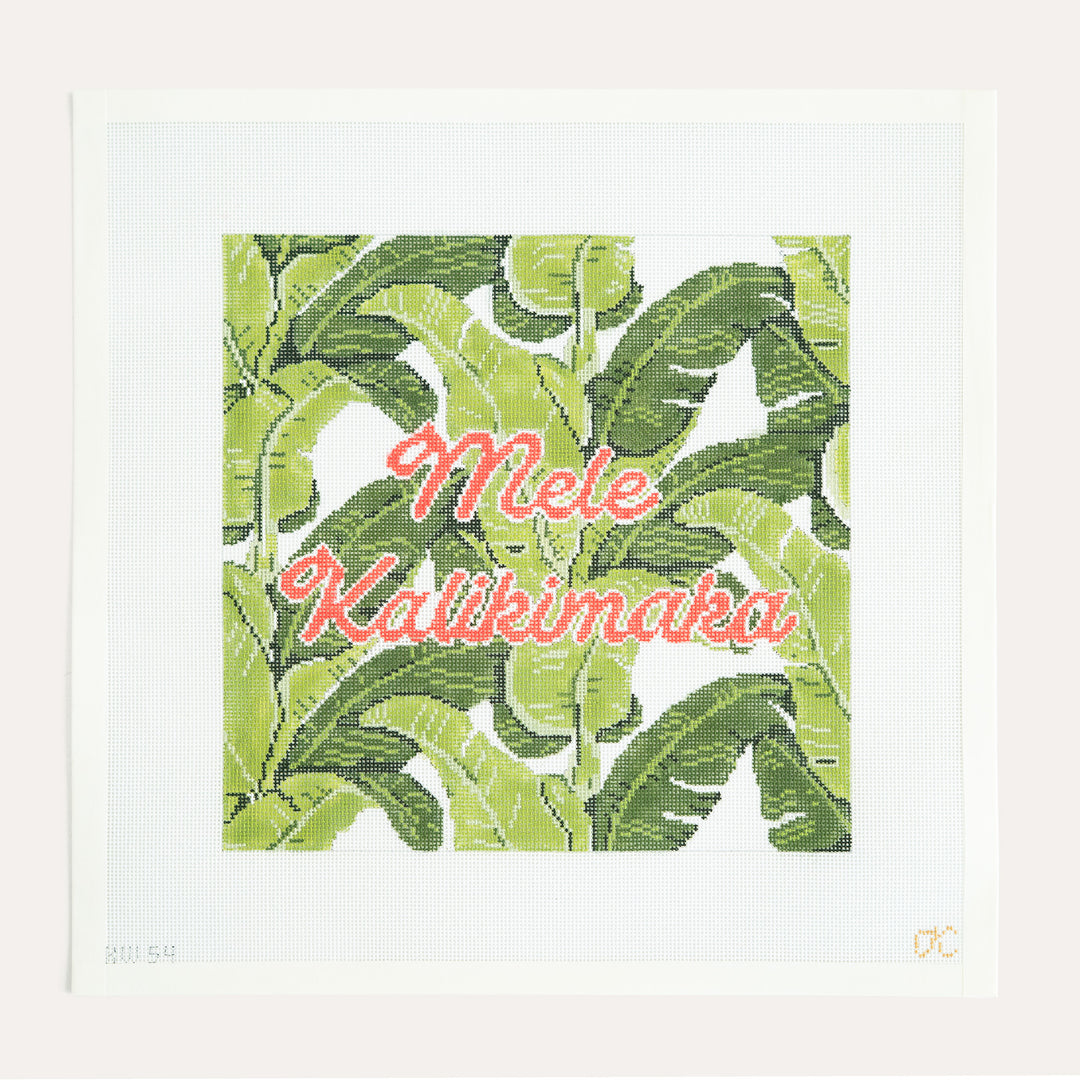 Mele Kalikimaka needlepoint canvas by Kate Woodward Hawaiian Christmas design on 18 mesh