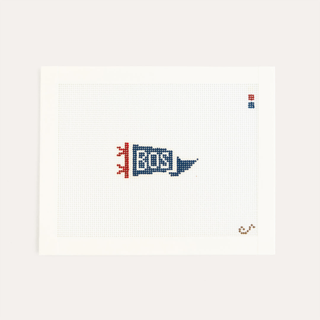 Mini Boston Pennant needlepoint canvas by Sunday Shoppe with Boston inspired pennant design