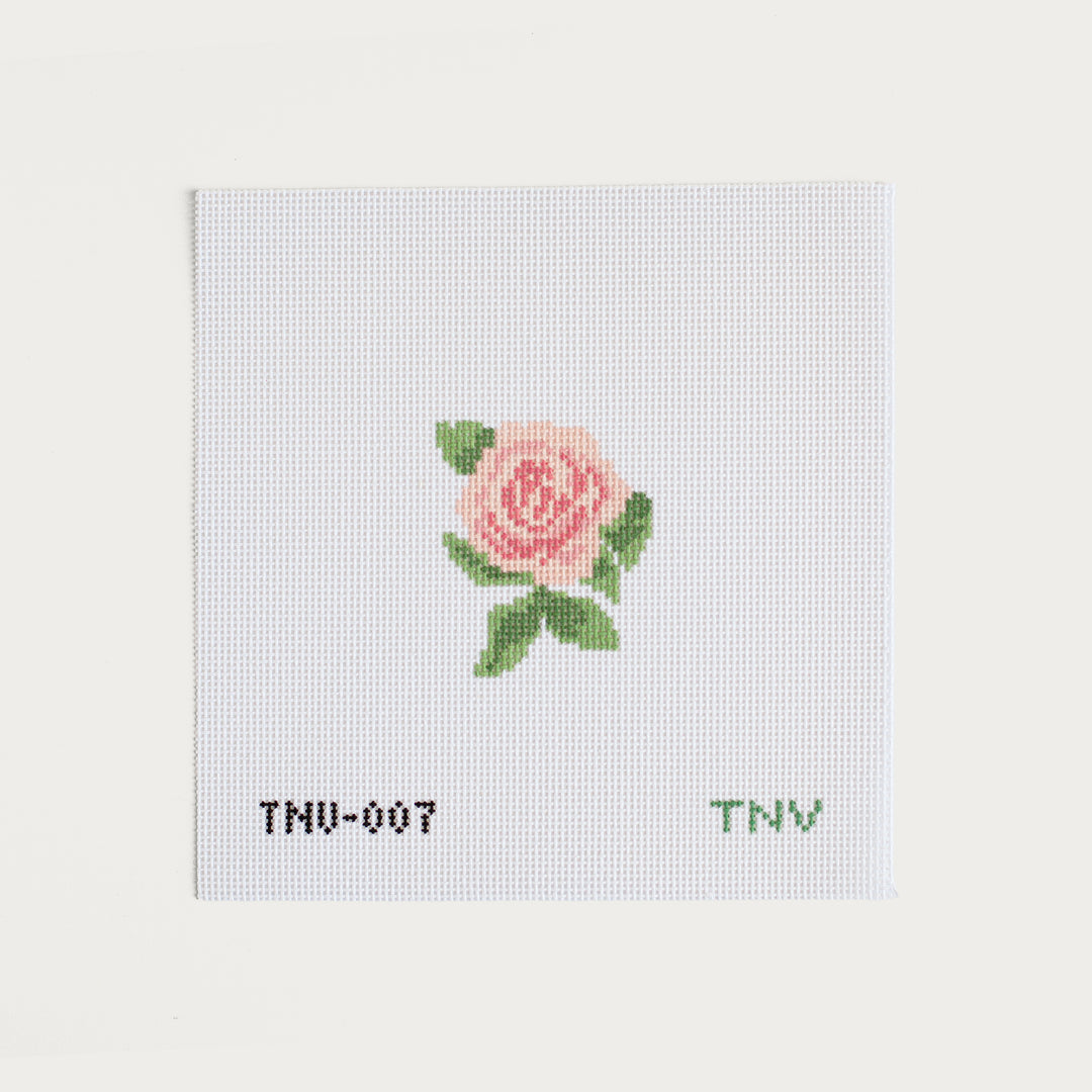 Hand-painted Mini English Rose needlepoint canvas with a delicate floral design.