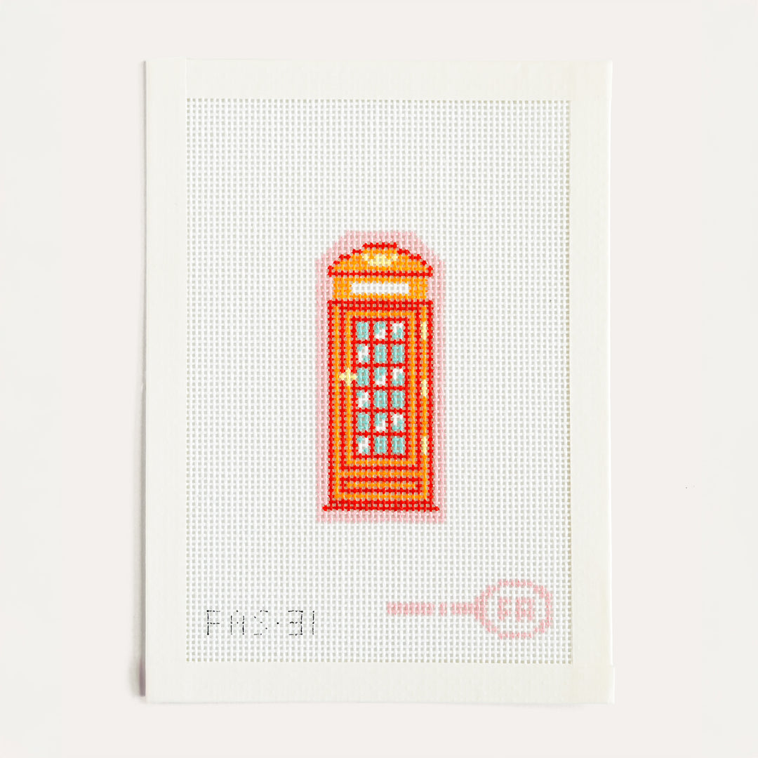 Mini London Telephone Booth needlepoint canvas by Frances Abel on 14 mesh