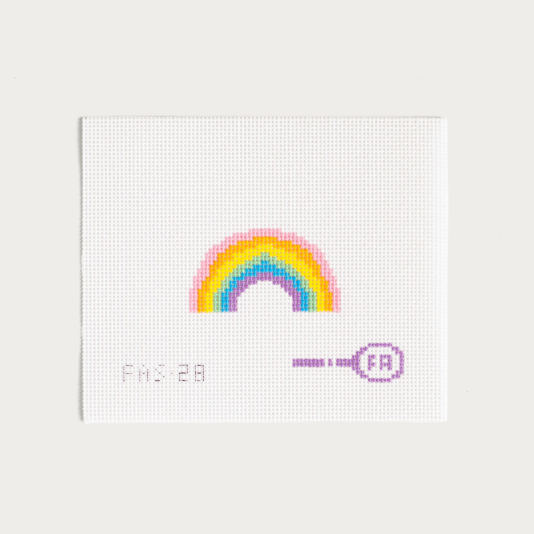 Hand-painted Mini Rainbow needlepoint canvas with a bright, colorful arc design.