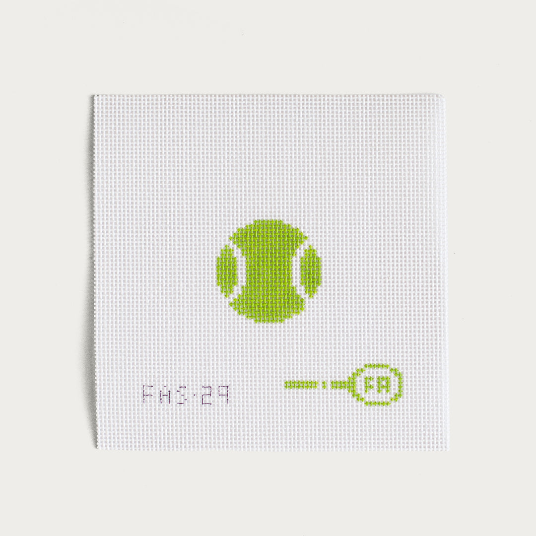 Hand-painted Mini Tennis Ball needlepoint canvas with a sports-inspired design.