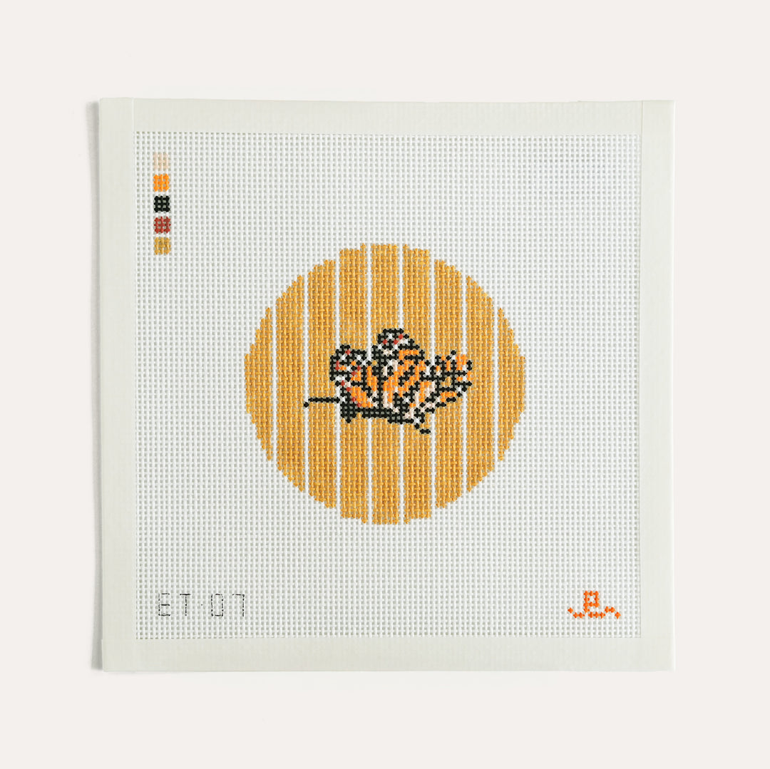 Monarch Butterfly round needlepoint canvas on 13 mesh
