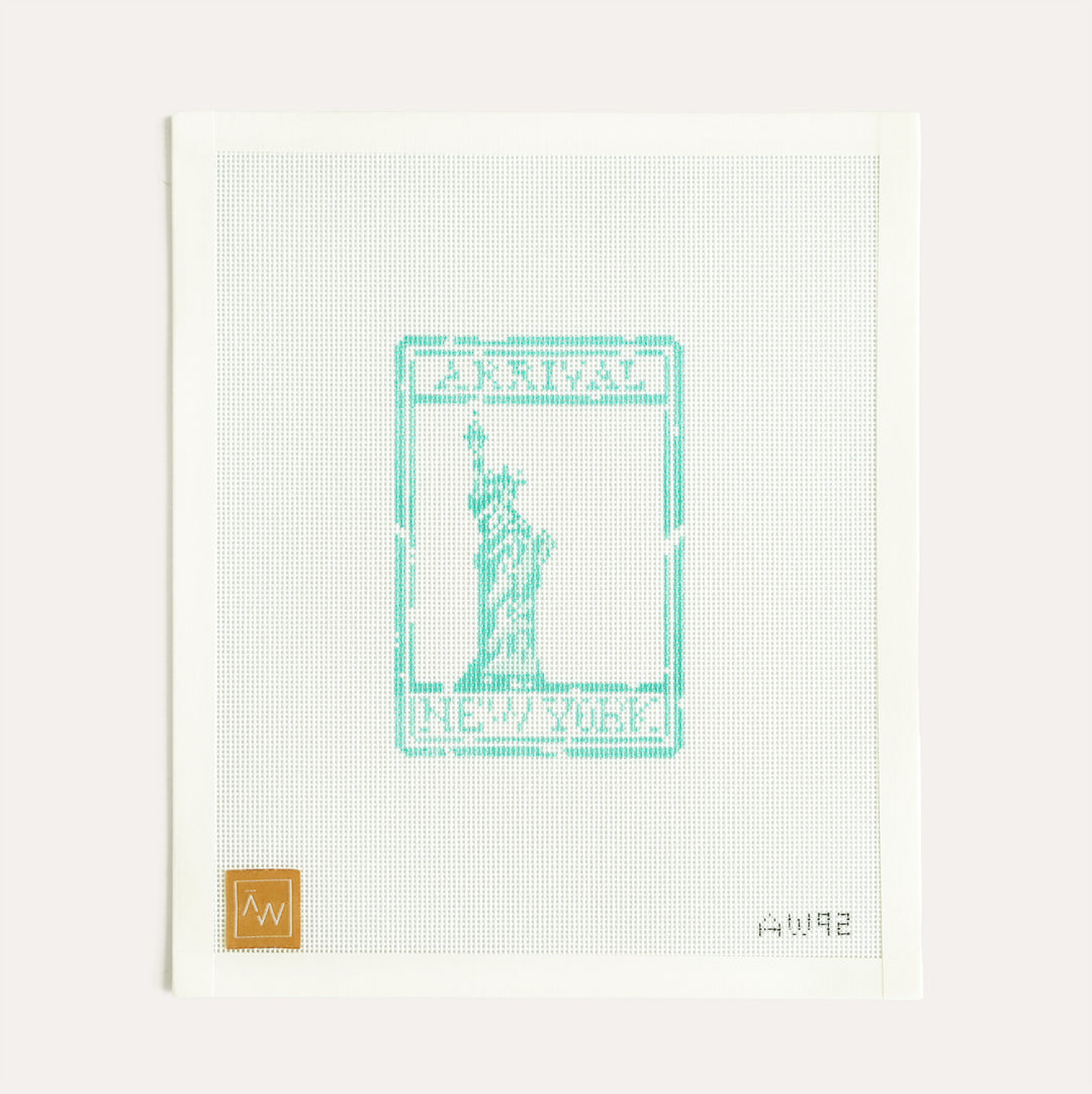 New York Passport Stamp needlepoint canvas on 18 mesh by Audrey Wu