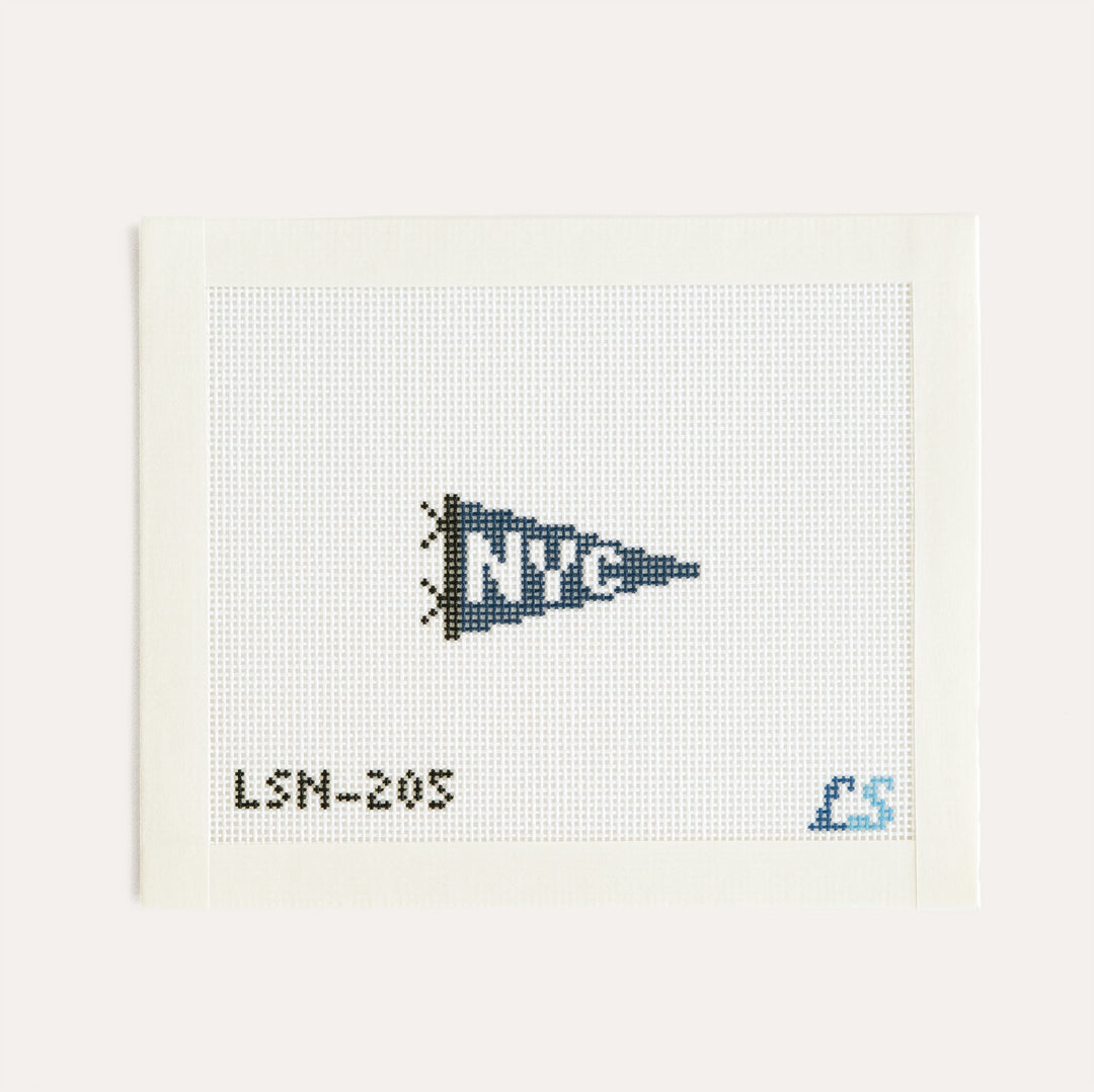 NYC Mini City Pennant Flag needlepoint canvas by Lake Shore Needlepoint featuring a small New York City pennant on 18 mesh