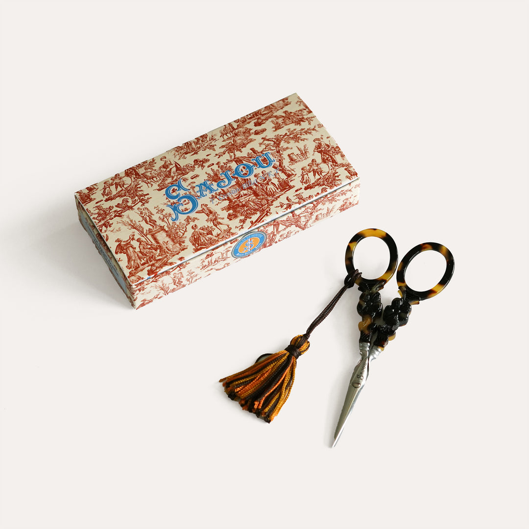 Sajou Maison Pair of Embroidery Scissors Tortoiseshell Style Flower made in France