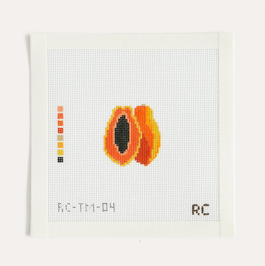 Papaya needlepoint canvas by RenniCo, 1.75 x 1.31 inch tropical fruit design on 18 mesh