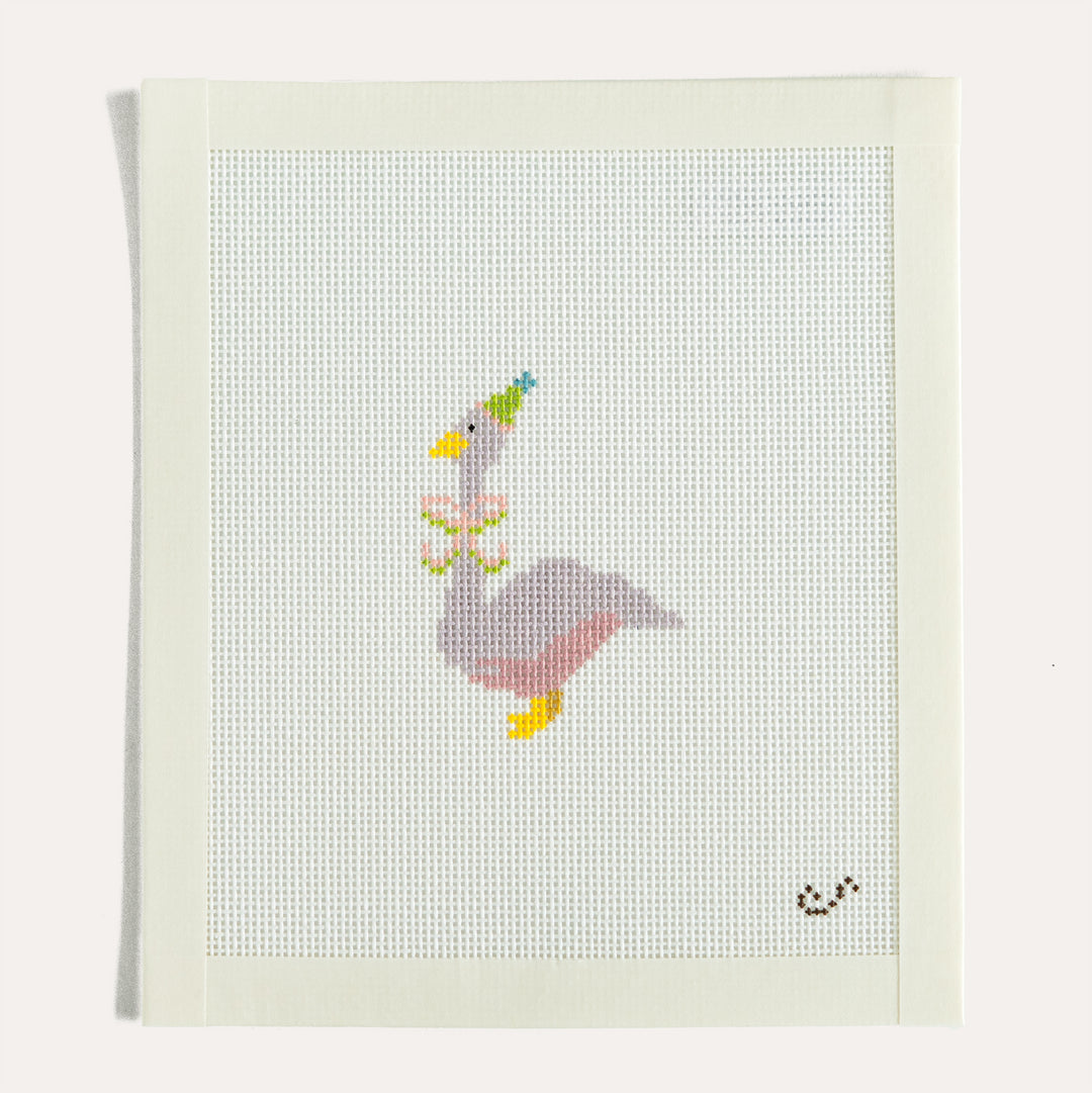 Party Animal Goose hand-painted 18 mesh needlepoint canvas by The Sunday Shoppe
