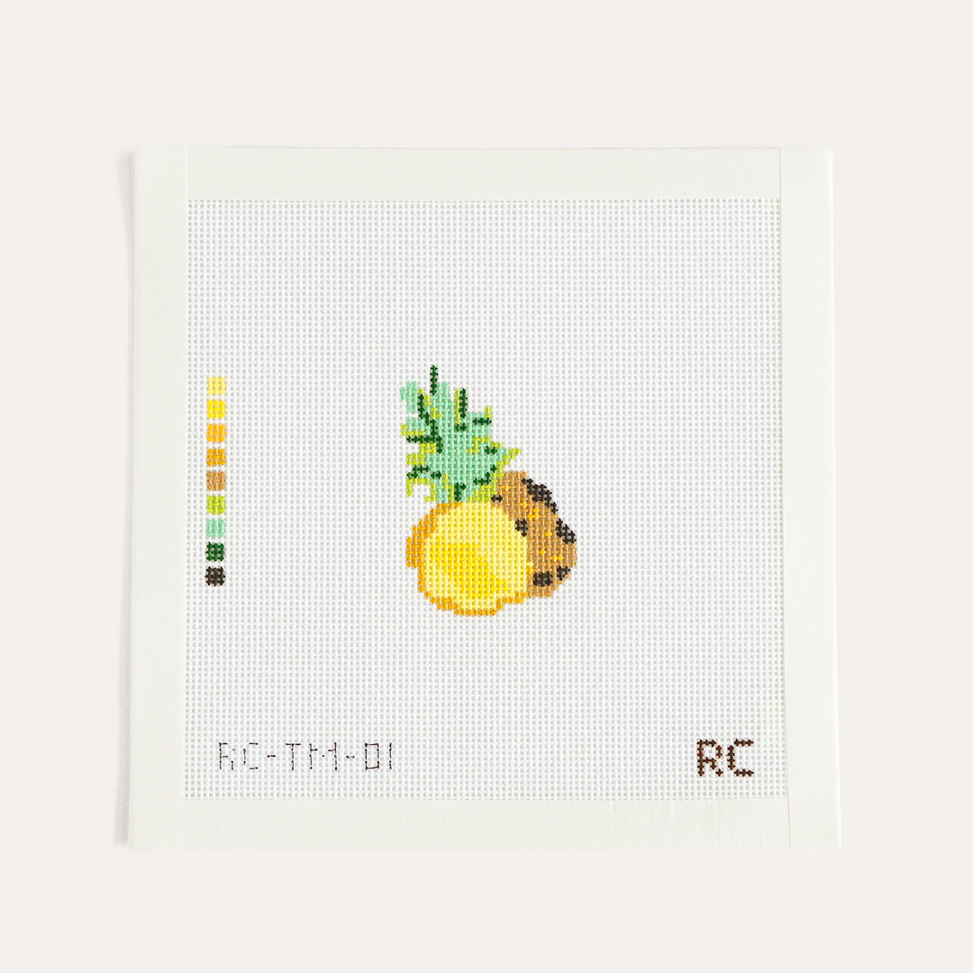 Pineapple needlepoint canvas by RenniCo, 1.5 x 2.25 inch fruit design on 18 mesh